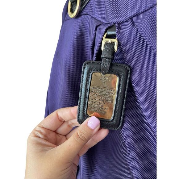 JPK Womens Purple Gold Tone Nylon Top Zip Closure Leather Double Handle Handbag - Picture 3 of 11